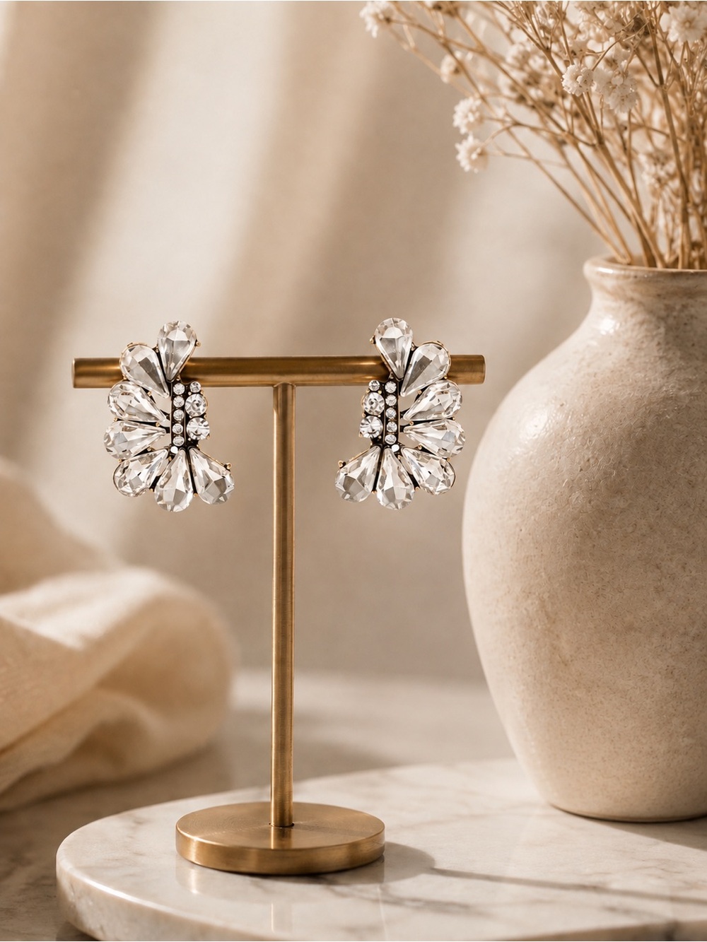 Crystal Petal Cluster Earrings - Clear Crystal